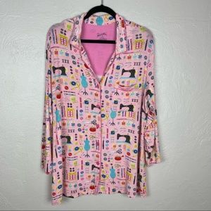 NWOT Nick & Nora Sewing Novelty Print Liv & Maddie Pajama Set Size XL